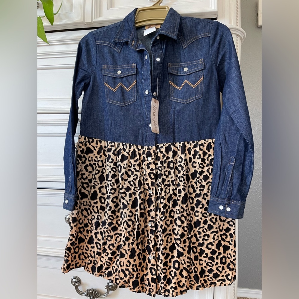 NWT Girls Denim/Leopard dress.  Wrangler